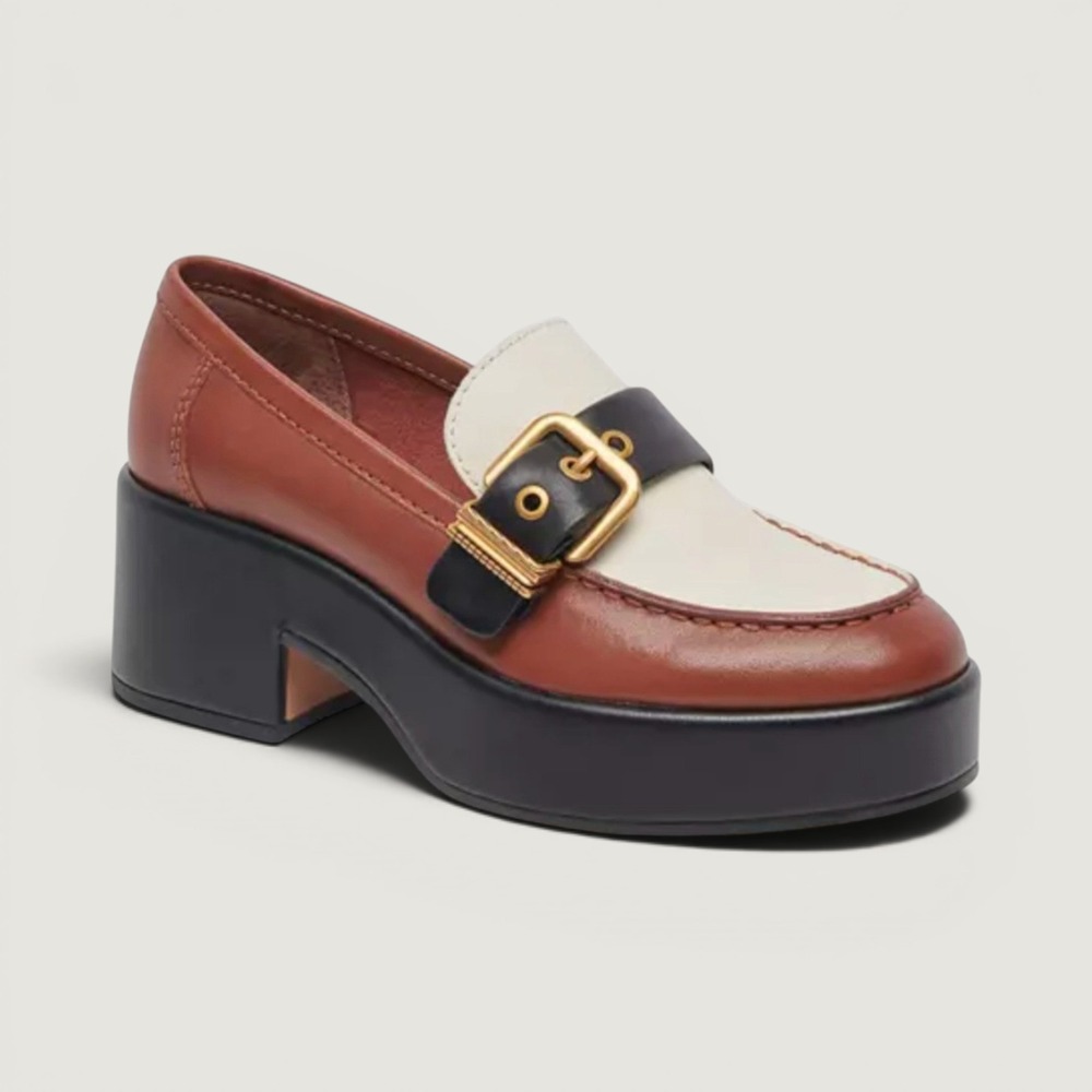 Dolce Vita Loafers Yonder Womens 6.5 Platform Leather Buckle  Brown Cream Black